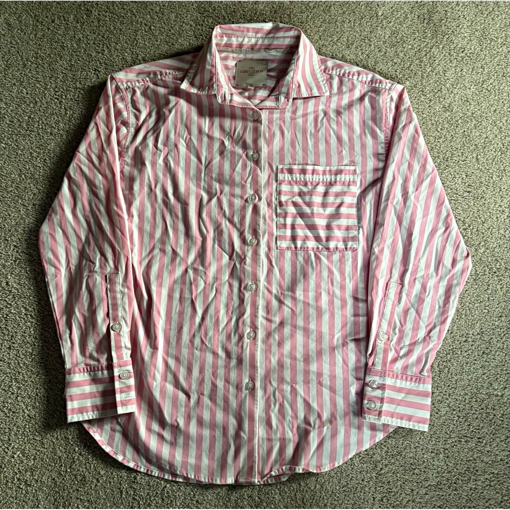 Casa Cabana women's Long Sleeve Pink/White Striped Button-Front Shirt Size S